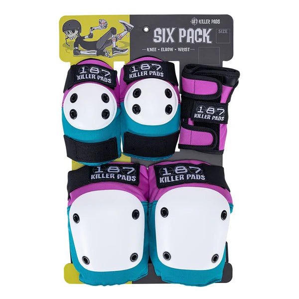 187 Killer Pads Jr. Six Pack Combo Pack - Pink/Teal - Switch Skate & Snow