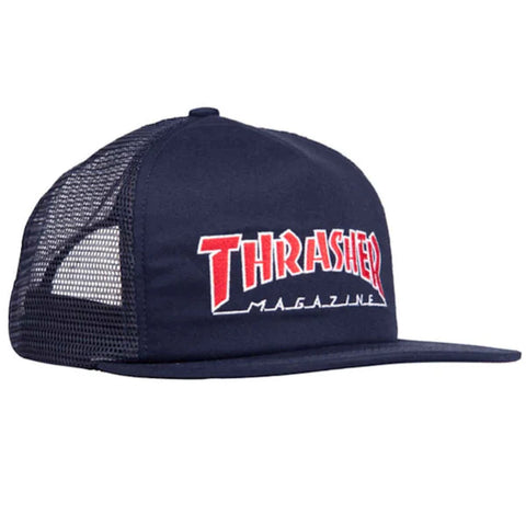 Thrasher Embroidered Outline Mesh Snapback Hat - Navy Blue