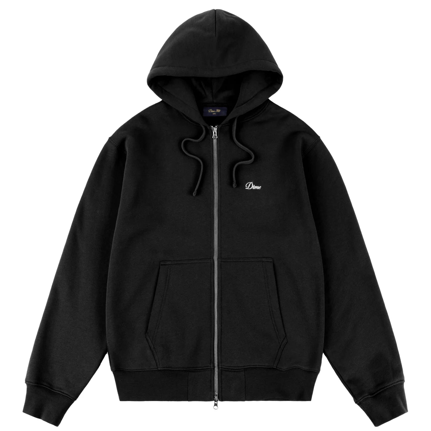 Dime Cursive Small Logo Zip Hoodie Black – front view