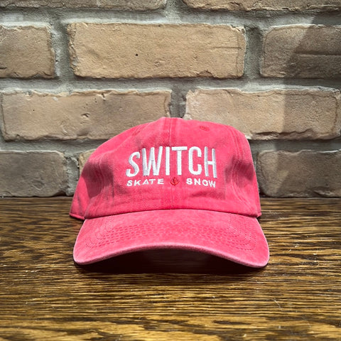 Switch OG Logo 6-Panel Strap Back Pigment Washed Dad Hat - Red