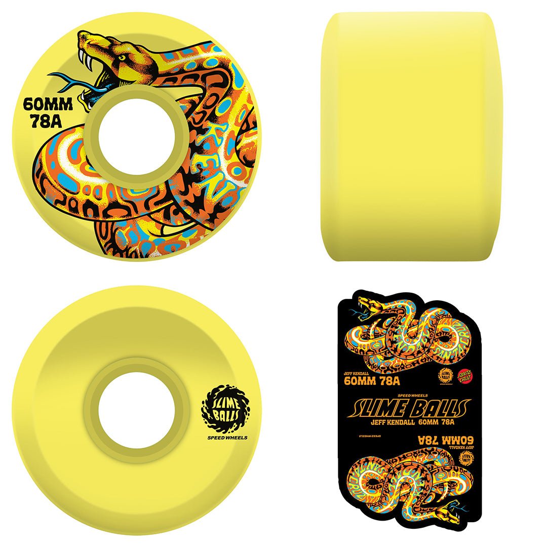 Santa Cruz Slime Balls Jeff Kendall Snake OG Slime Wheels - 60mm 78A - Yellow - Switch Skate & Snow