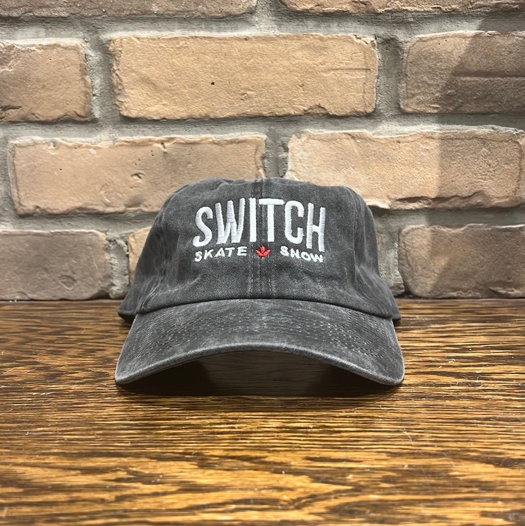 Switch OG Logo 6 - Panel Strap Back Pigment Washed Dad Hat - Black - Switch Skate & Snow