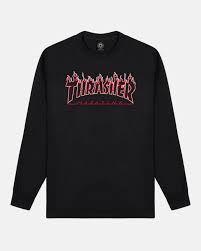 Thrasher Flame Logo Longsleeve T-Shirt - Black/Red - Switch Skate & Snow