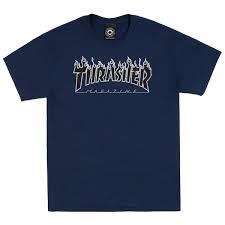 Thrasher Flame Logo T-Shirt - Navy/Black - Switch Skate & Snow