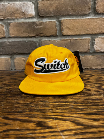 Switch Baseball Script Strapback Hat - Gold
