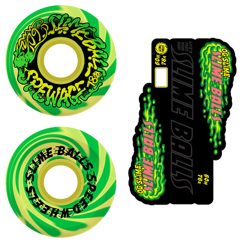 Santa Cruz Slime Ball Spewage OG Slime Wheels - 60mm 78A - Green/Yellow Swirl