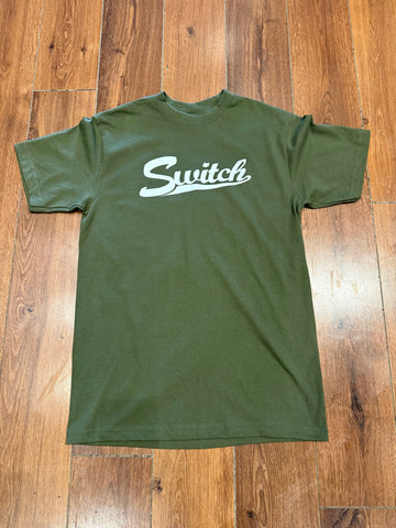 Switch Baseball Script Heavyweight T-Shirt - Army Green