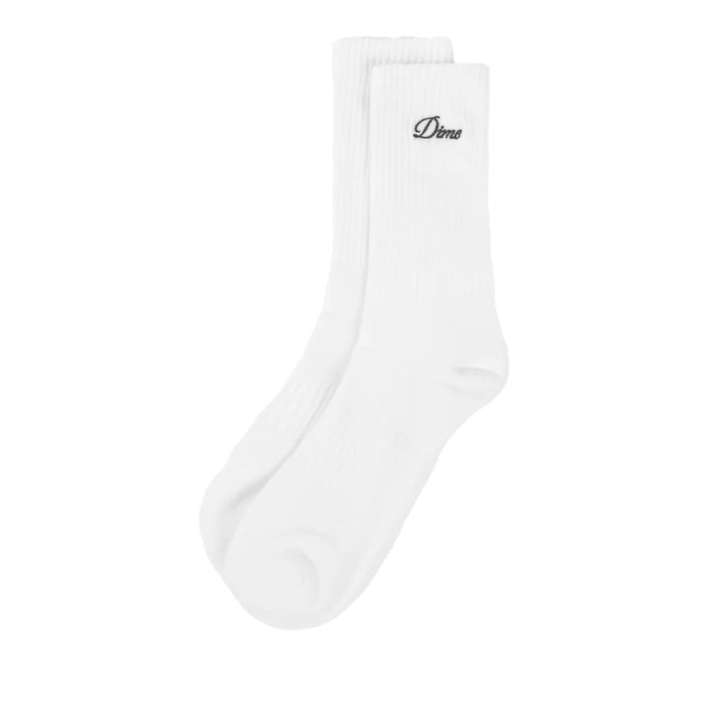 Dime Cursive Logo 2 Pack Crew Socks - White - Switch Skate & Snow