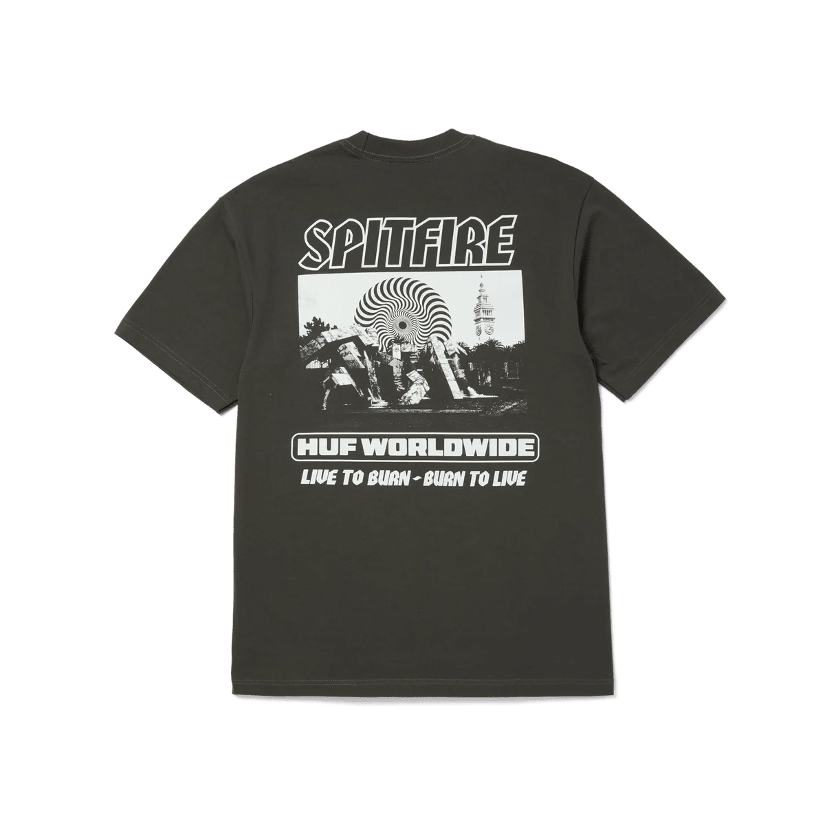 HUF X Spitfire Burn Heavyweight T-Shirt - Washed Black - Switch Skate & Snow