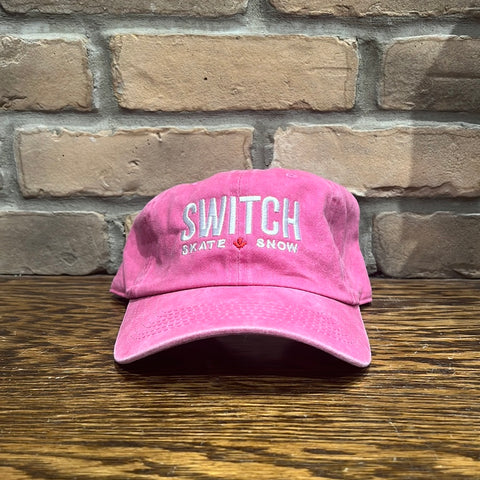 Switch OG Logo 6-Panel Strap Back Pigment Washed Dad Hats - Pink